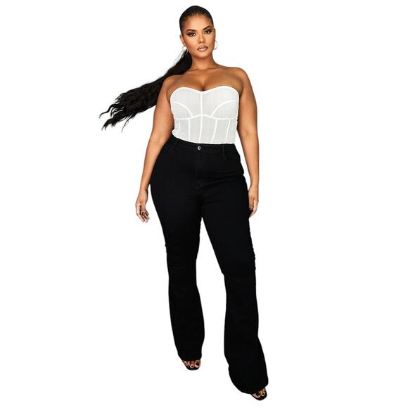 Az Denim Flare Jeans Black Stretch Bell Bottom Comfort 18W Slimming Curvy Boot - Picture 1 of 10